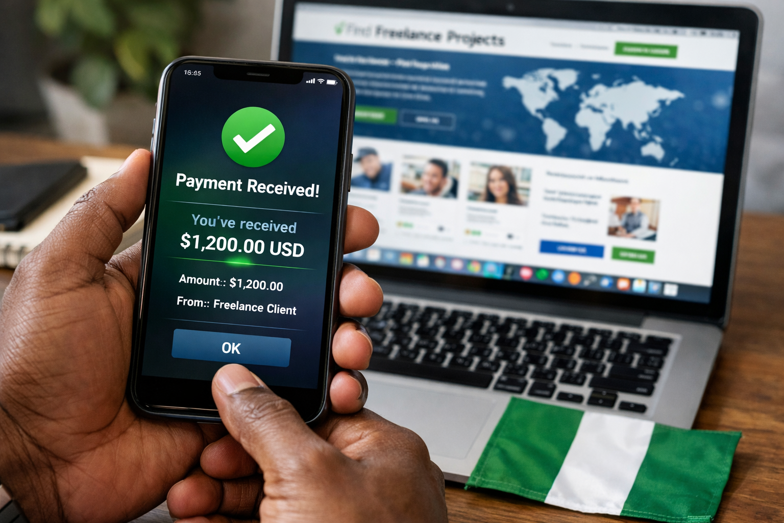 Smartphone displaying dollar payment notification