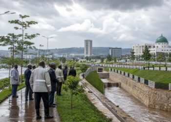 Officials inspect a drainage corridor and protected green area in Abuja after rainfall