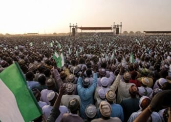 Huge crowd at an open-ground political campaign rally in Kaduna, Nigeria